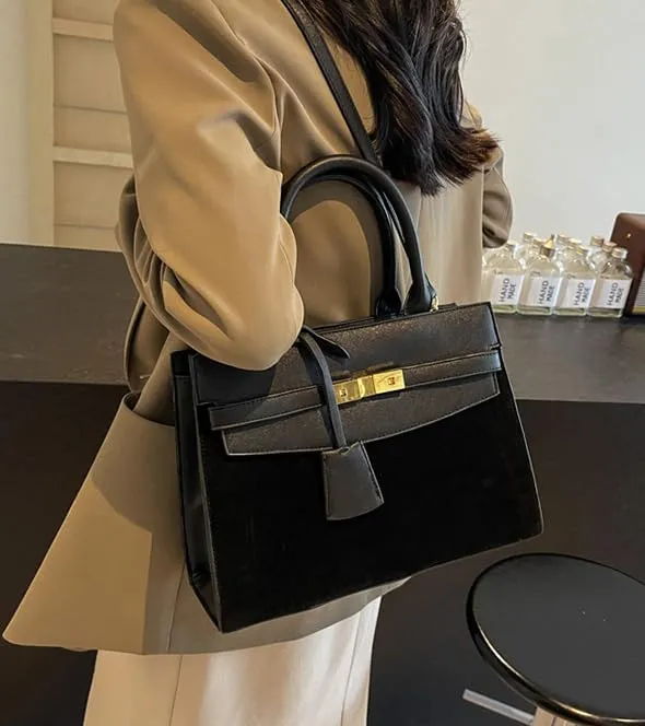 Vintage Suede Shoulder Bag Tote Bag Crossbody Bag Satchel Purse Chic Handbag Top-Handle Handbags for Women Girls