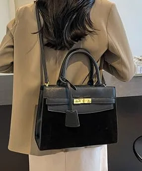 Vintage Suede Shoulder Bag Tote Bag Crossbody Bag Satchel Purse Chic Handbag Top-Handle Handbags for Women Girls