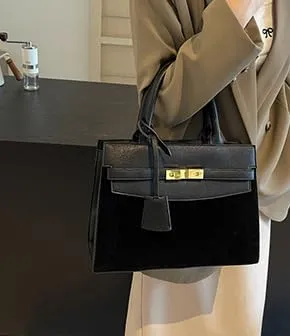 Vintage Suede Shoulder Bag Tote Bag Crossbody Bag Satchel Purse Chic Handbag Top-Handle Handbags for Women Girls