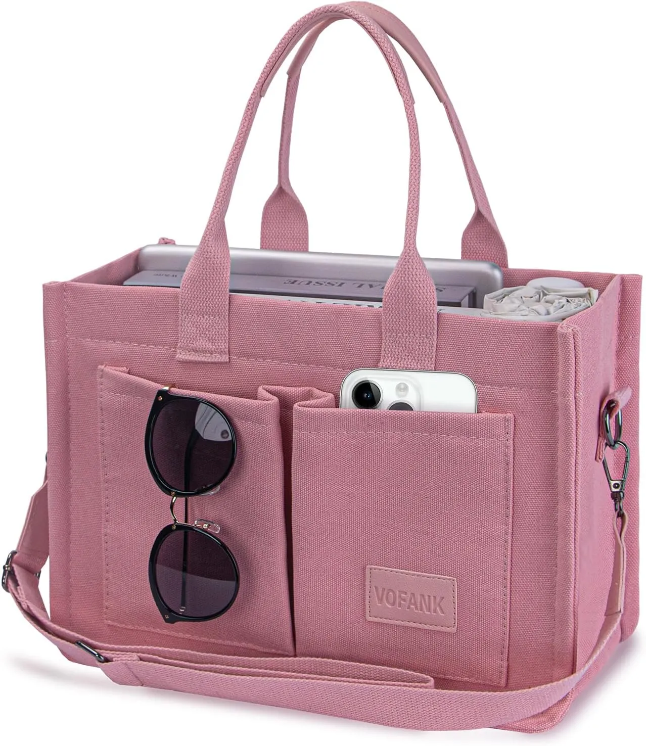VOFANK Canvas Tote Bag for Women with Pockets Large Crossbody Bag Satchel Bag Handbag Everything Everyday Bag for Work Daily