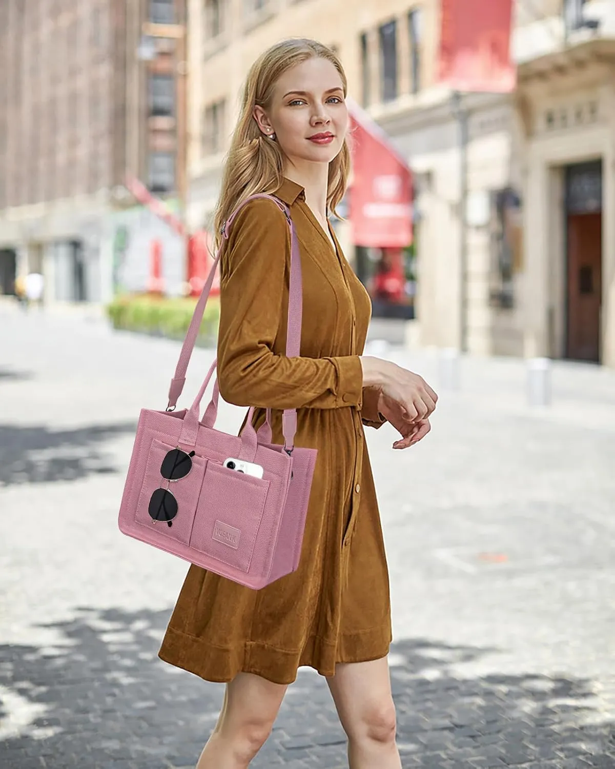 VOFANK Canvas Tote Bag for Women with Pockets Large Crossbody Bag Satchel Bag Handbag Everything Everyday Bag for Work Daily