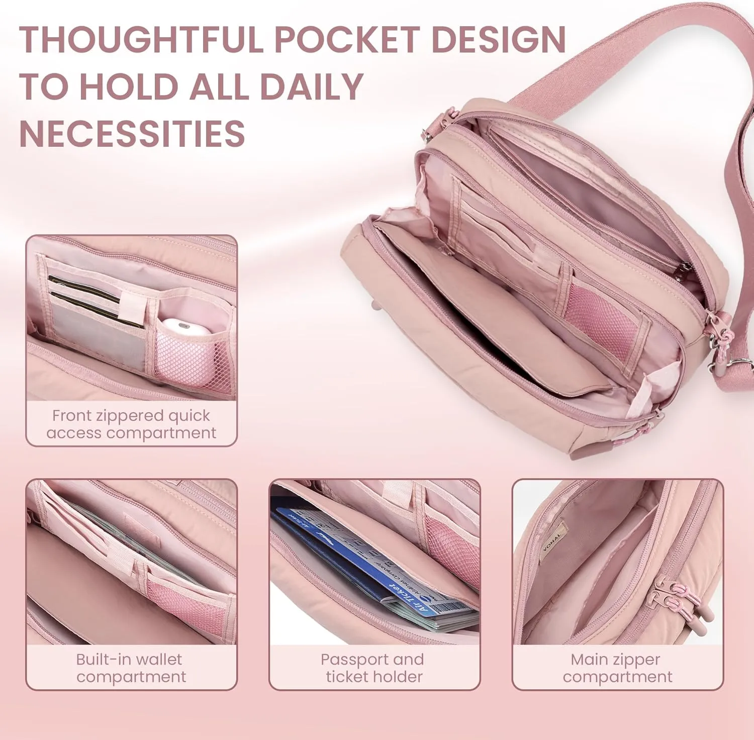 VONAL Puffer Crossbody Bags for Women Travel Small Purses Lightweight Nylon Quilted Puffy Bag Handbags with Multiple Pockets