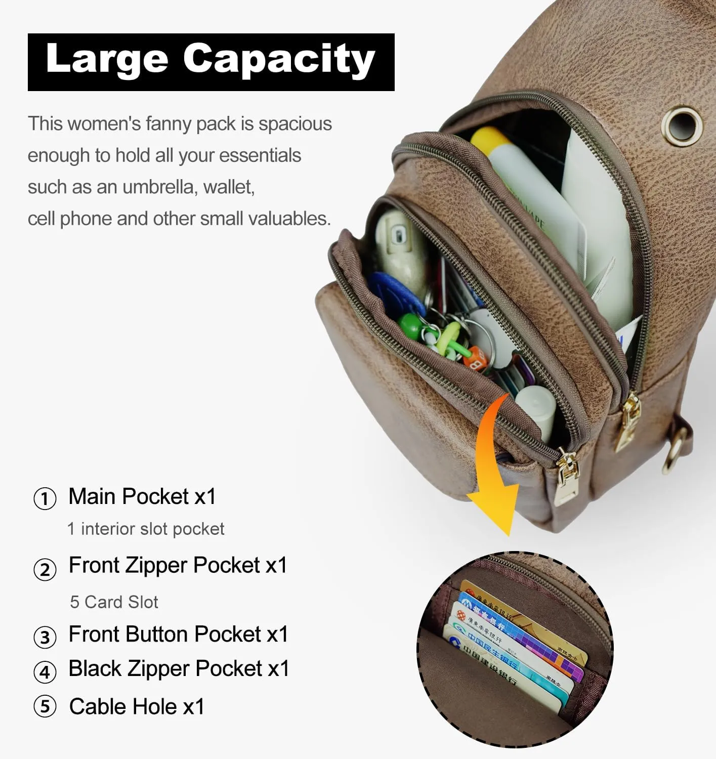 Waist Pack, Fanny Packs, Crossbody Bag, Travel Sling Bag, Leather Sling Bag