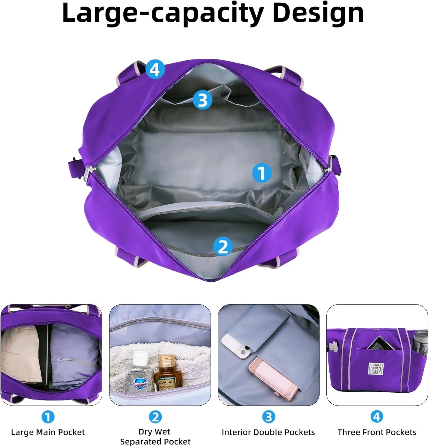 WALNEW Travel Duffel Bag, Weekender Overnight Carry On Bag Women Men, Foldable Waterproof Gym Luggage with Metal Buckle Strap