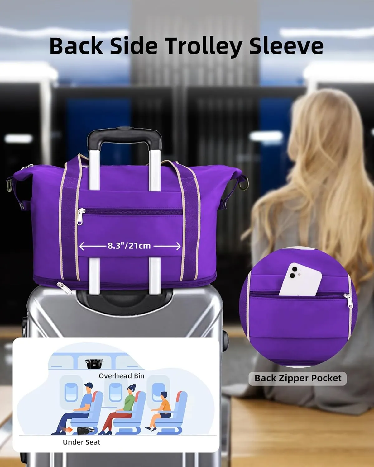 WALNEW Travel Duffel Bag, Weekender Overnight Carry On Bag Women Men, Foldable Waterproof Gym Luggage with Metal Buckle Strap