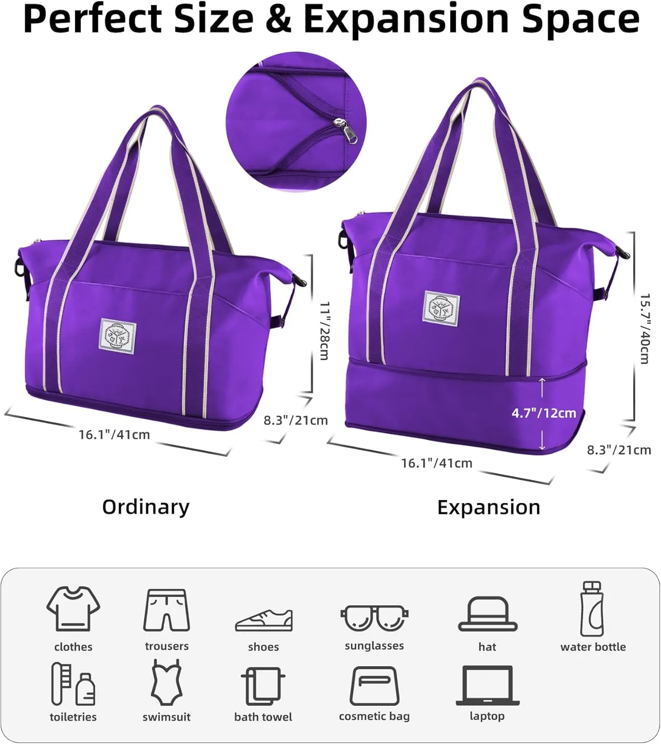 WALNEW Travel Duffel Bag, Weekender Overnight Carry On Bag Women Men, Foldable Waterproof Gym Luggage with Metal Buckle Strap