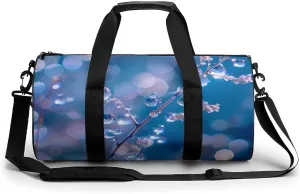 Water Droplets Blue Background Gym Bag Cylindrical Sports Bag Travel Duffel Bag with Shoulder Strap