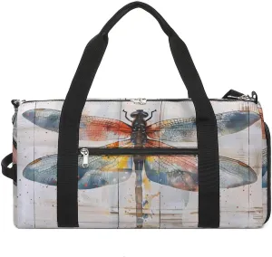 Watercolor Dragonfly Rustic Wood Style Vintage Insect Sports Gym Bag Lightweight Travel Duffle Bag Carry on Weekender Bags for Women Men