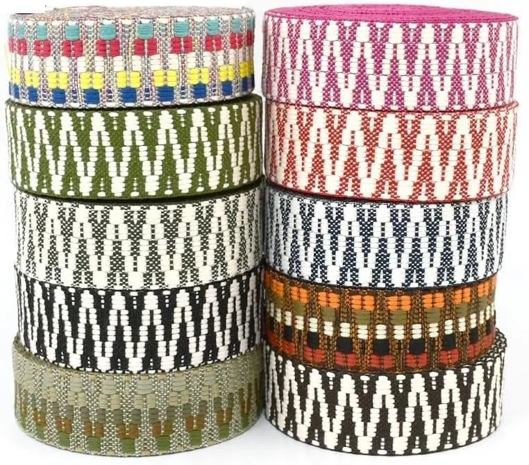 Webbing 2/5Y 38/50mm Ethnic Jacquard Webbing Polyester Ribbon Tape Bags Strap Trims Clothes Belt Decoration Lace Band DIY Sewing Bias webbing straps for bags(08-50mm,5Yards)