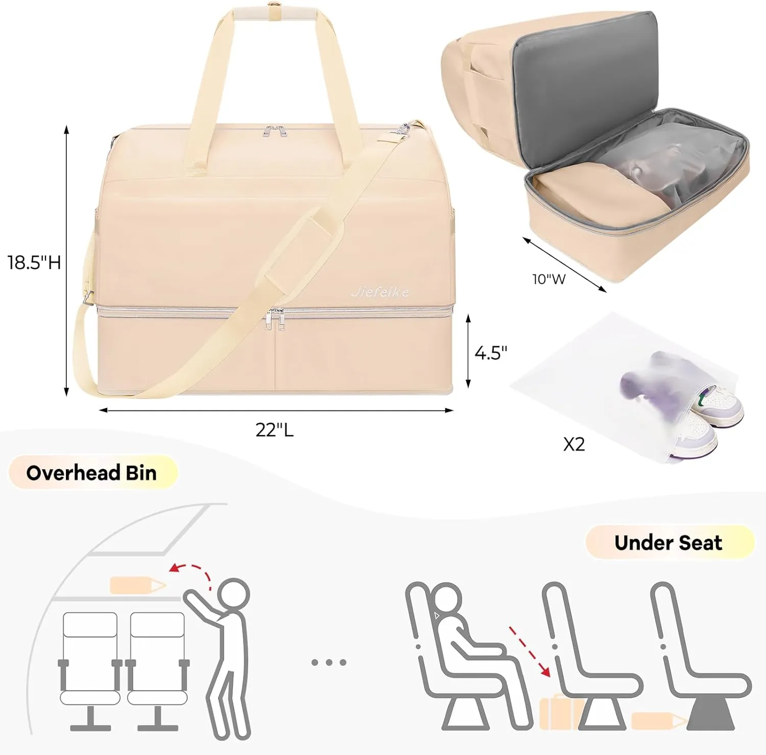Weekender Bags for Women,66L Expandable Travel Duffel Bag with Shoe Compartment,Extra large Overnight Bag with Waterproof Pocket,USB Charging Port,Gym Backpack for Outdoors,Hospital,Beach