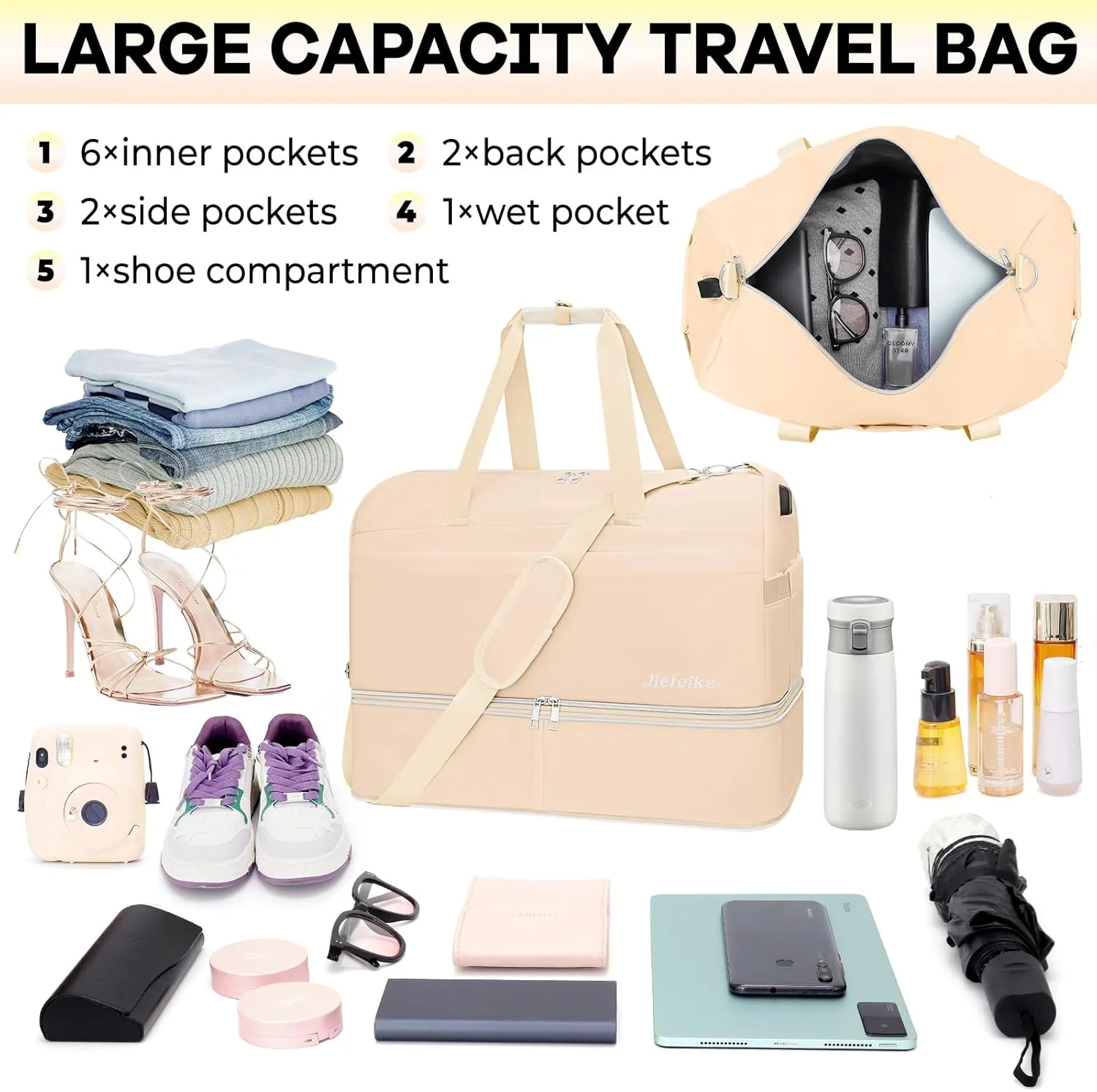 Weekender Bags for Women,66L Expandable Travel Duffel Bag with Shoe Compartment,Extra large Overnight Bag with Waterproof Pocket,USB Charging Port,Gym Backpack for Outdoors,Hospital,Beach