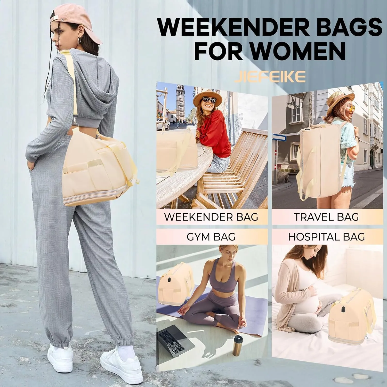 Weekender Bags for Women,66L Expandable Travel Duffel Bag with Shoe Compartment,Extra large Overnight Bag with Waterproof Pocket,USB Charging Port,Gym Backpack for Outdoors,Hospital,Beach