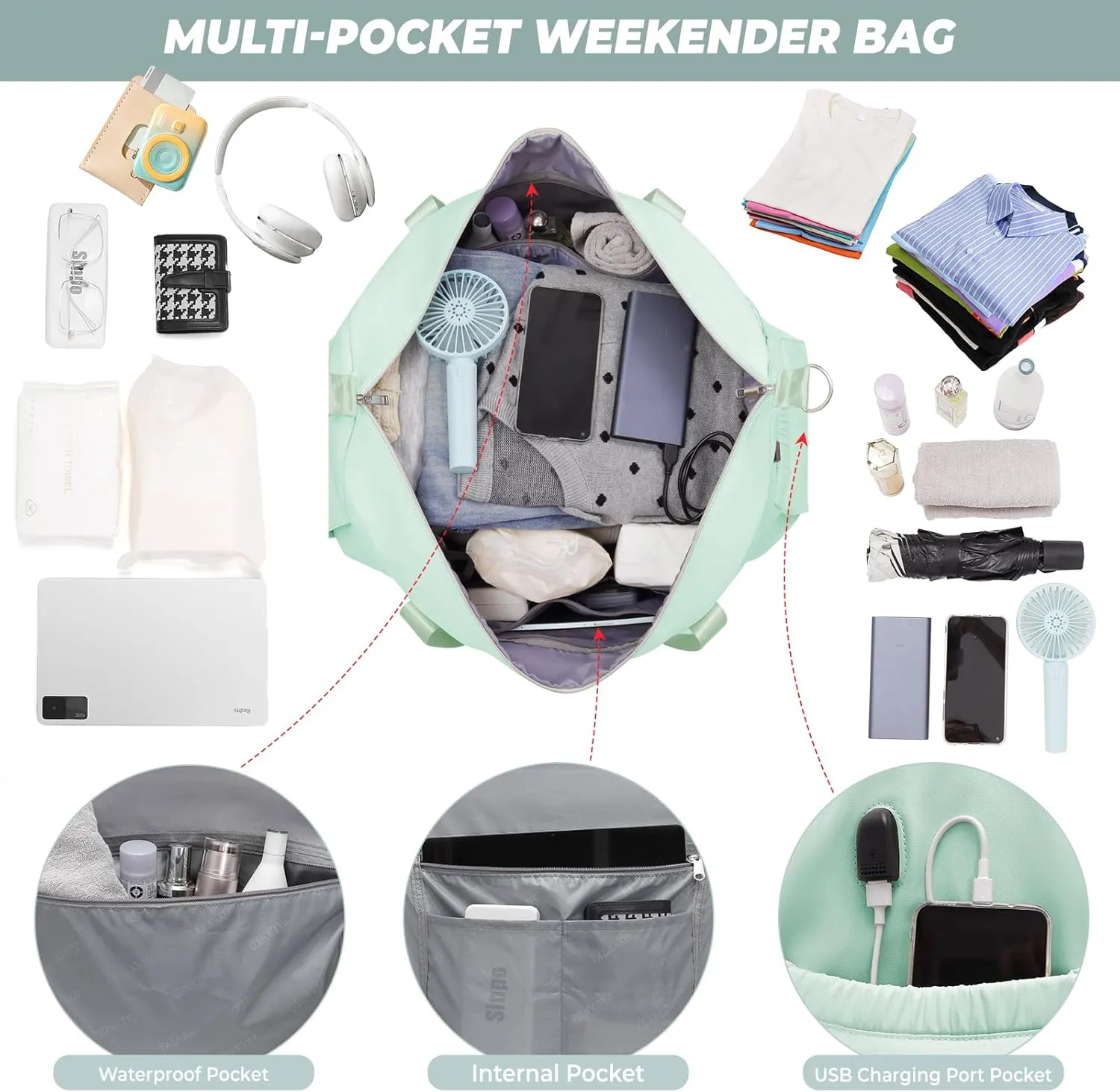 Weekender Bags for Women,Large 44L Expandable Travel Duffel Bag with Shoe Compartment,Toiletry Bag Set,Wet Pocket,Overnight Backpack Carry On Tote for Outdoor,Hospital,Gym,Beach