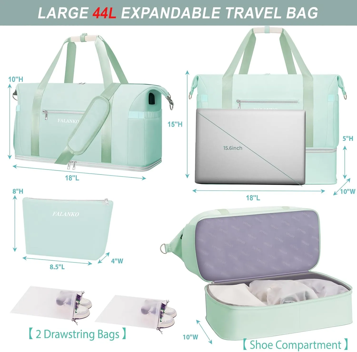 Weekender Bags for Women,Large 44L Expandable Travel Duffel Bag with Shoe Compartment,Toiletry Bag Set,Wet Pocket,Overnight Backpack Carry On Tote for Outdoor,Hospital,Gym,Beach