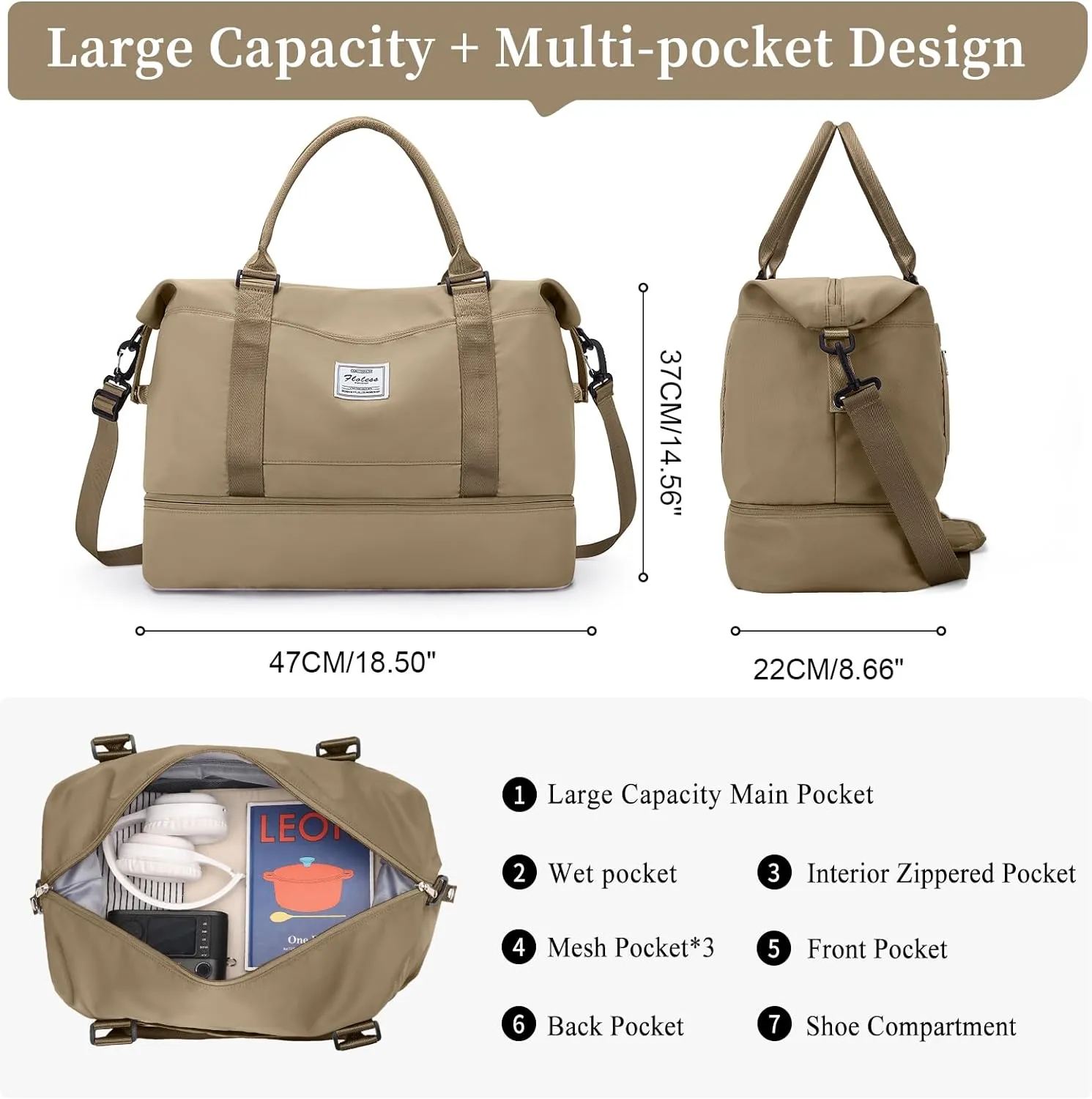 Weekender Bags for Women,Personal Item Travel Bag with Shoes Compartment,Overnight Travel Duffel Bag with Toiletry Bag