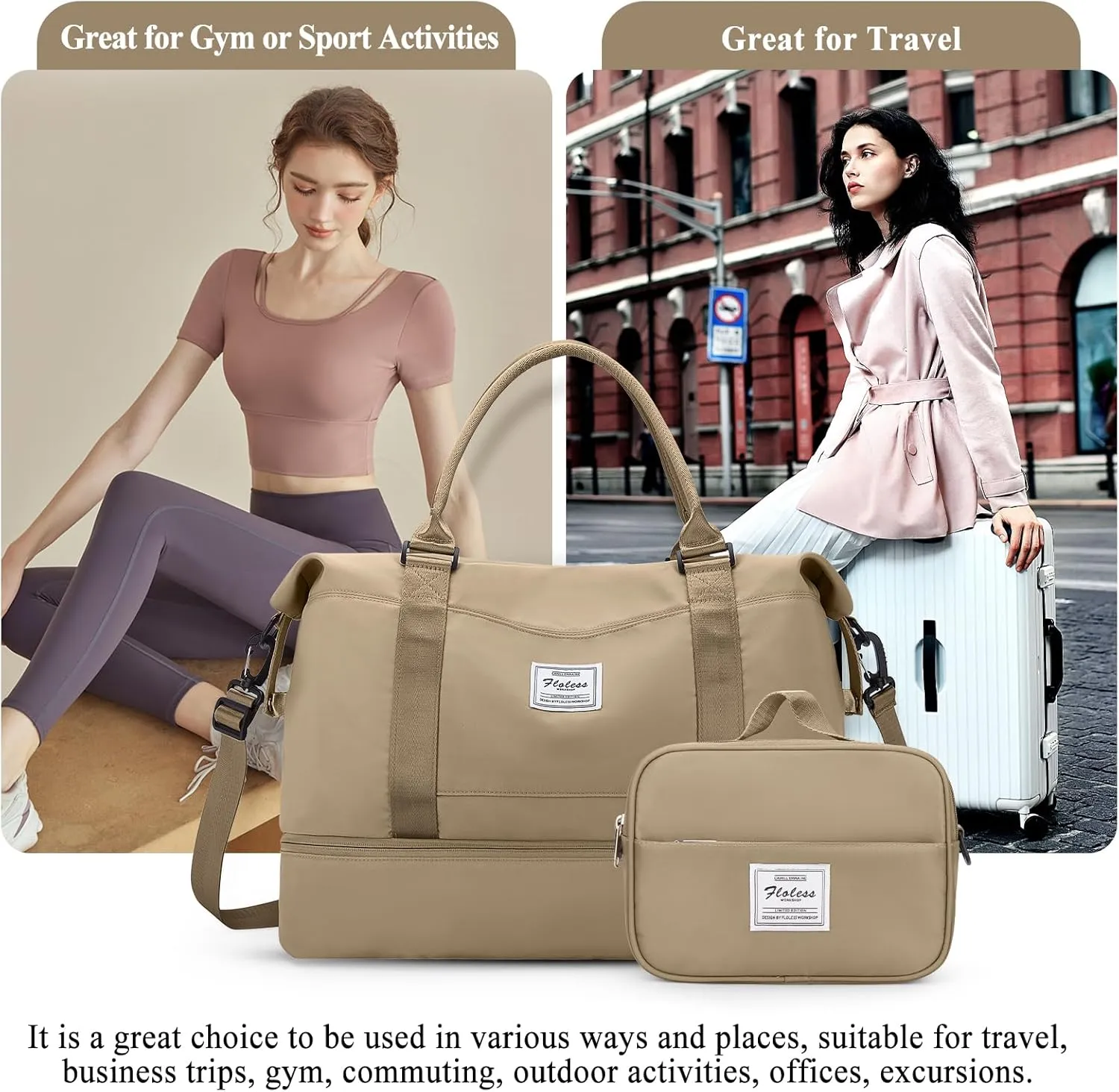 Weekender Bags for Women,Personal Item Travel Bag with Shoes Compartment,Overnight Travel Duffel Bag with Toiletry Bag