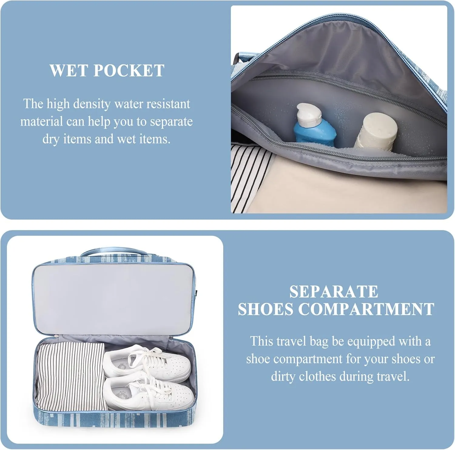 Weekender Bags for Women,Personal Item Travel Bag with Shoes Compartment,Overnight Travel Duffel Bag with Toiletry Bag,Denim Print