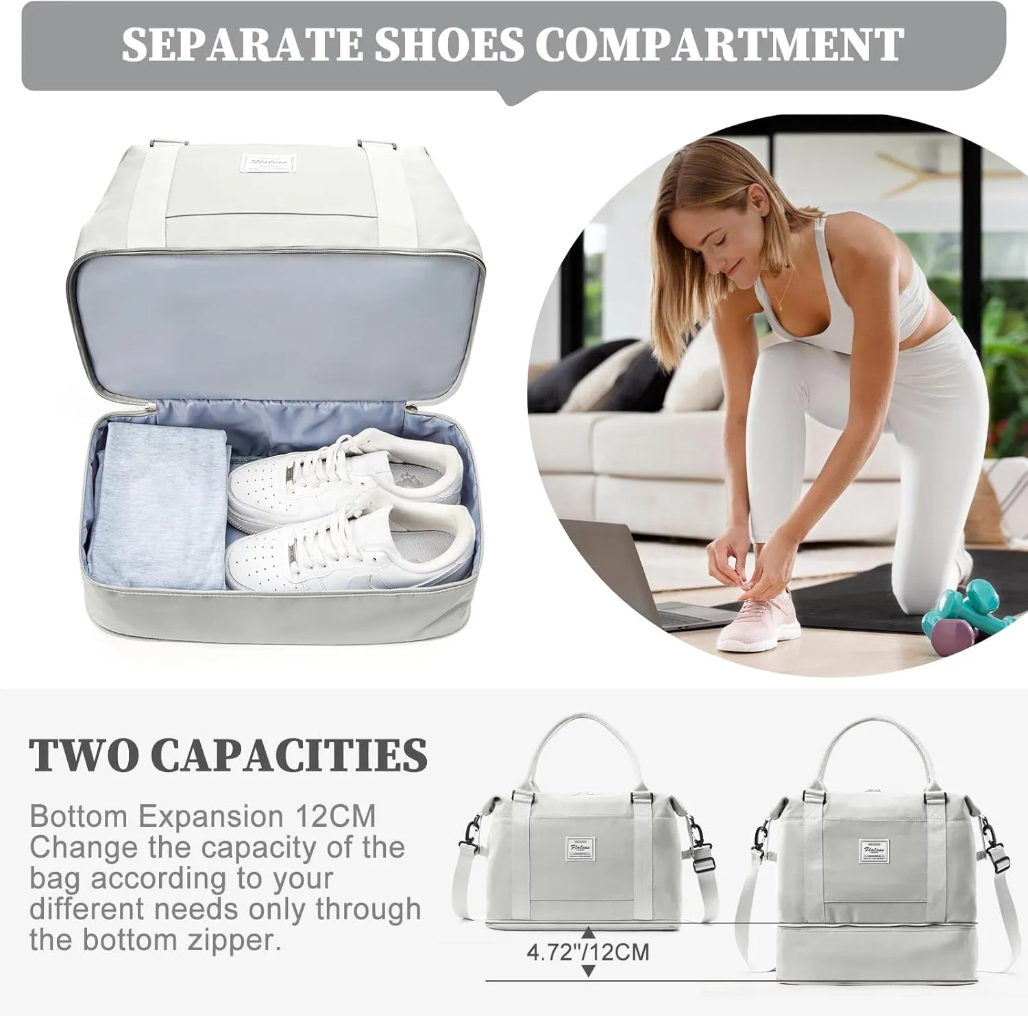 Weekender Bags for Women,Personal Item Travel Bag,Overnight Travel Duffel Bag with Expandable Shoes Compartment & Wet Pocket