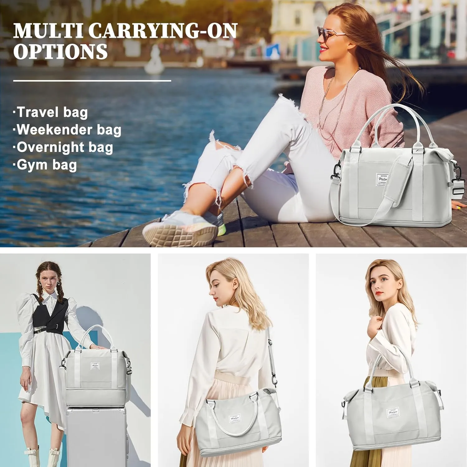 Weekender Bags for Women,Personal Item Travel Bag,Overnight Travel Duffel Bag with Expandable Shoes Compartment & Wet Pocket