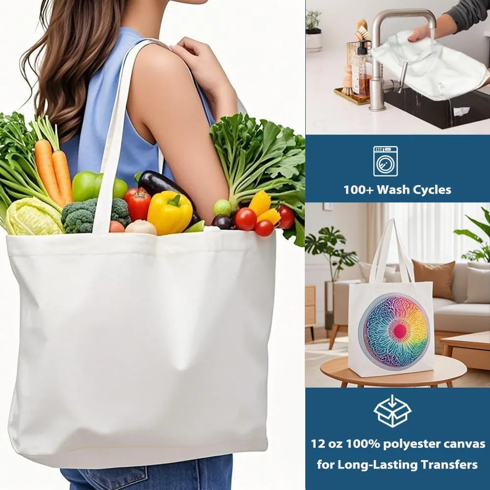 WeStar Sublimation Tote Bags Blanks,12 oz Heavy-Duty Polyester Canvas Tote Bag with Reinforced Zipper & Long Handles, Large Reusable Grocery Bag Ideal for DIY/Travel/Gym/Business Branding(5 Pcs)