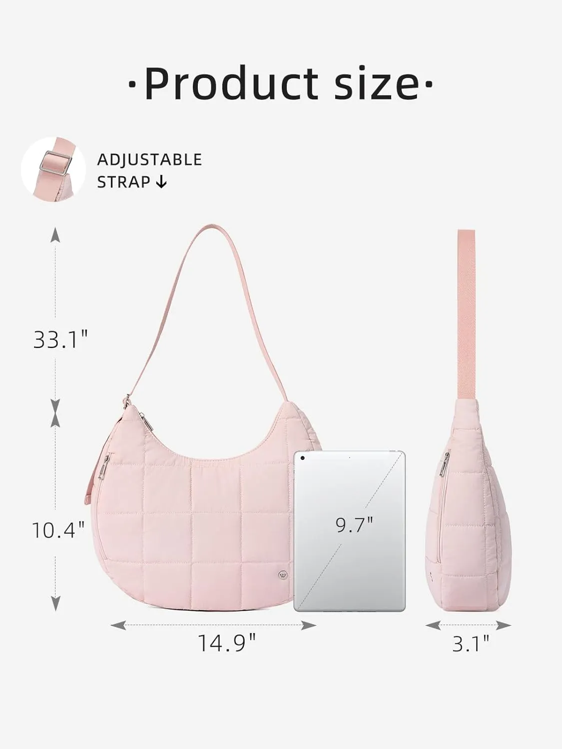 WESTBRONCO Puffer Crescent Shoulder Bag for Women, Nylon Quilted Shoulder Purses, Puffy Handbags with Adjustable Strap