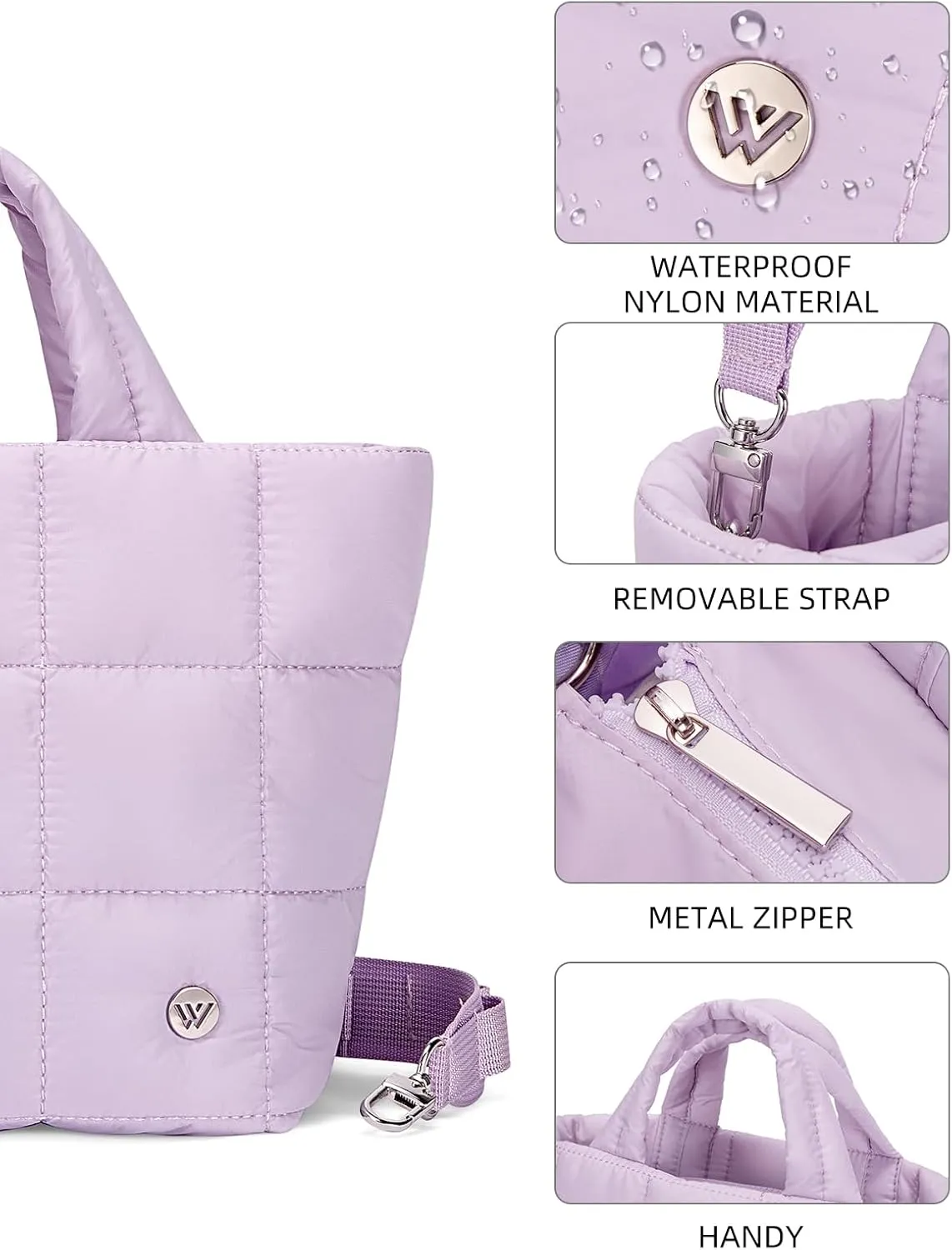 WESTBRONCO Small Puffer Bag Quilted Crossbody Bags for Women Puffy Purse Nylon Shoulder Handbag with Adjustable Strap