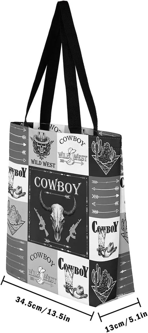 Western Cowgirl Canvas Tote Bag Rustic Deer Bear Tote Bag Farmhouse Animal Shopping Grocery Bags