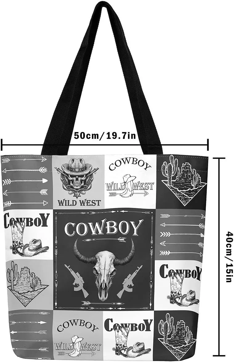 Western Cowgirl Canvas Tote Bag Rustic Deer Bear Tote Bag Farmhouse Animal Shopping Grocery Bags