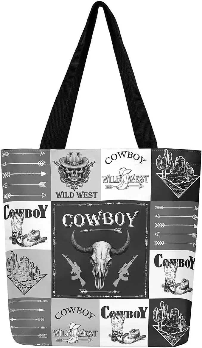 Western Cowgirl Canvas Tote Bag Rustic Deer Bear Tote Bag Farmhouse Animal Shopping Grocery Bags
