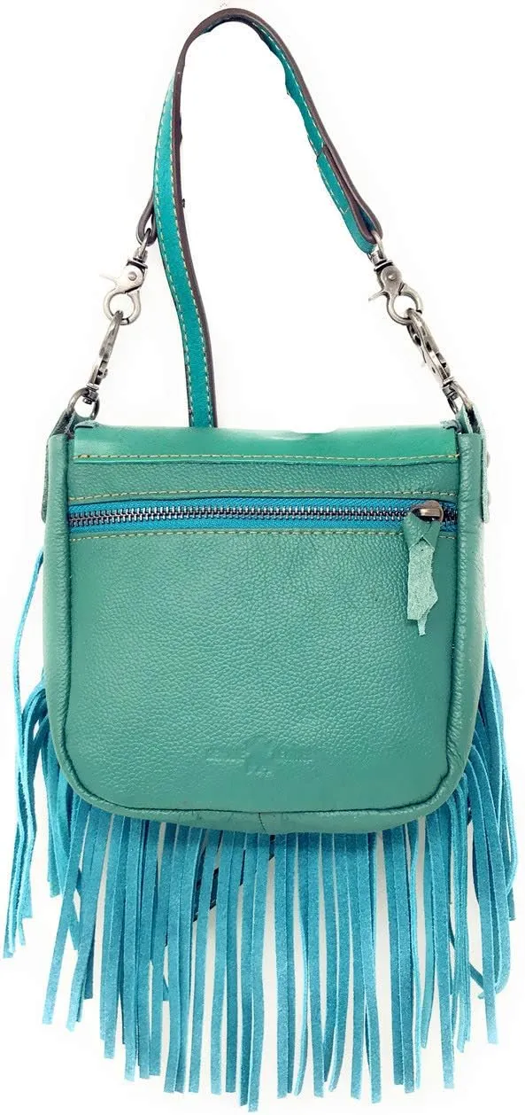 Western Genuine Leather Indian Head Cowgirl Crossbody Messenger Fringe Purse Bag in 4 colors