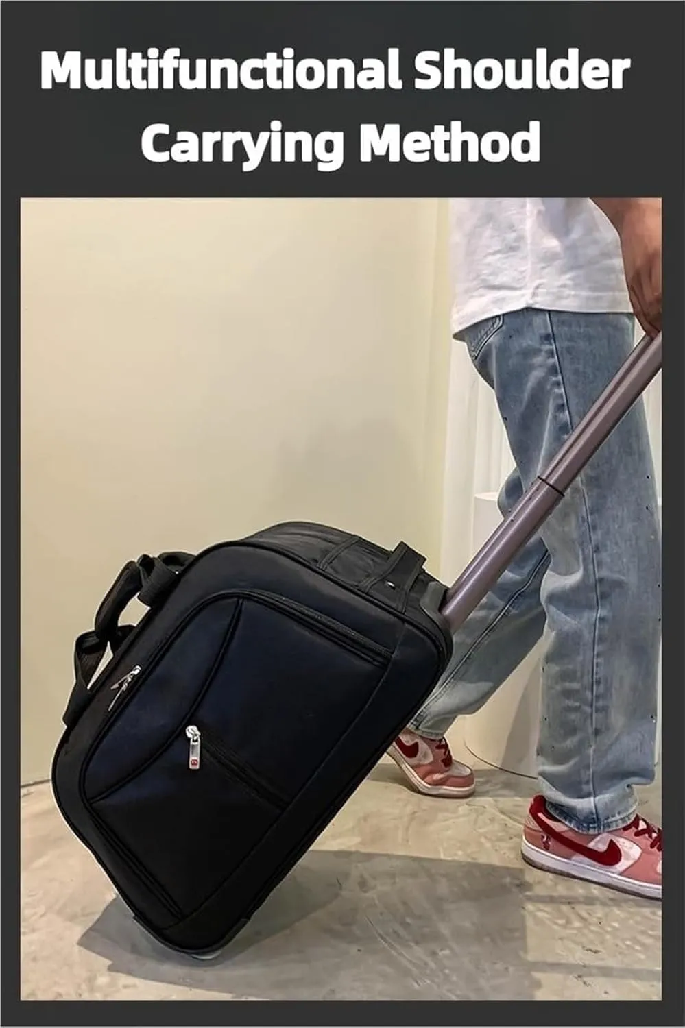 Wheeled Duffle Bag Foldable Bag Large Weekend Bag, Expandable Travel Duffel Bag,for Shopping Travel(Black,Medium)