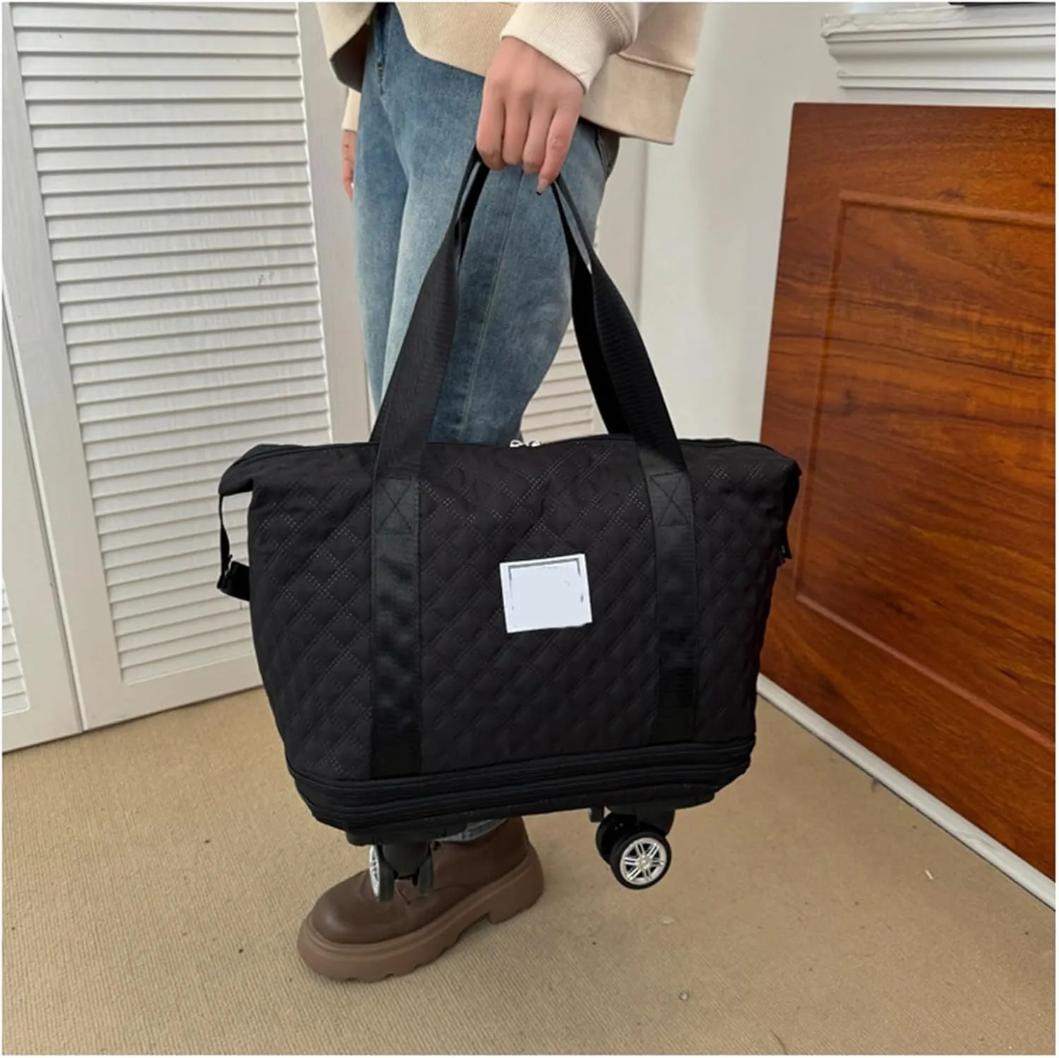Wheeled Travel Duffel Bag Expandable Suitcase for Travel Folding Carry On Bag Duffel Bag with Wheels for Travel Travel Bag for Wife and Parents Expandable Duffel Suitcase for (Black, One Size)