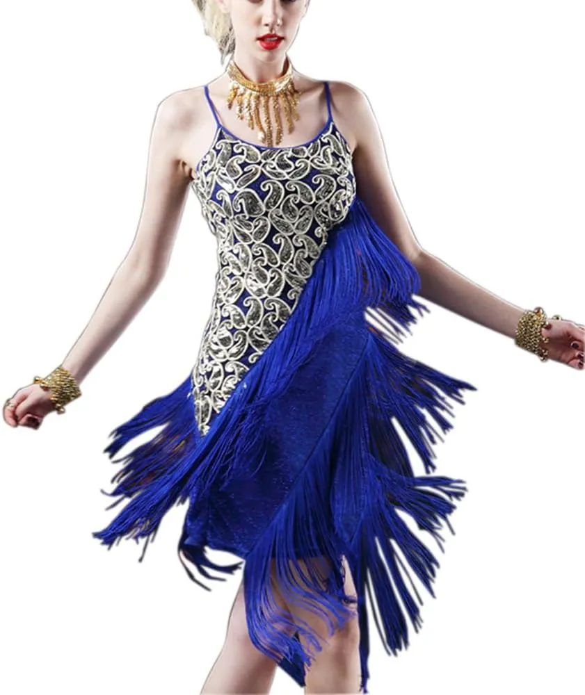 Whitewed 1920 Paisley Art Deco Sequin Tassel Bead Flapper Dance Dresses Costumes