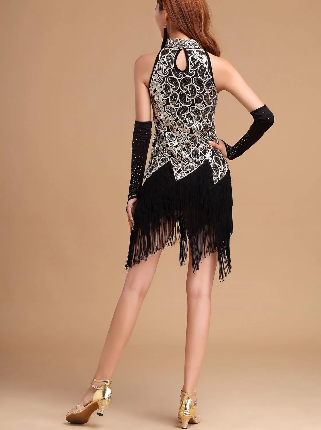 Whitewed Roaring 1920s 20s Sequin Tassel Paisley Flapper Girl Costume Dress