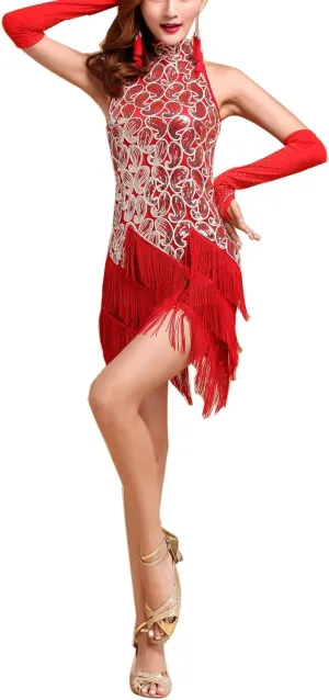Whitewed Roaring 1920s 20s Sequin Tassel Paisley Flapper Girl Costume Dress
