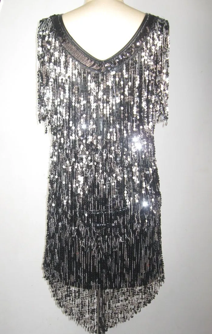 Whitewed V Neck 1920s Sequin Fringe Charleston Flapper Dance Dresses Costumes