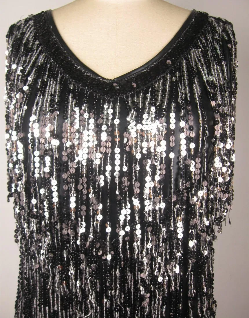 Whitewed V Neck 1920s Sequin Fringe Charleston Flapper Dance Dresses Costumes