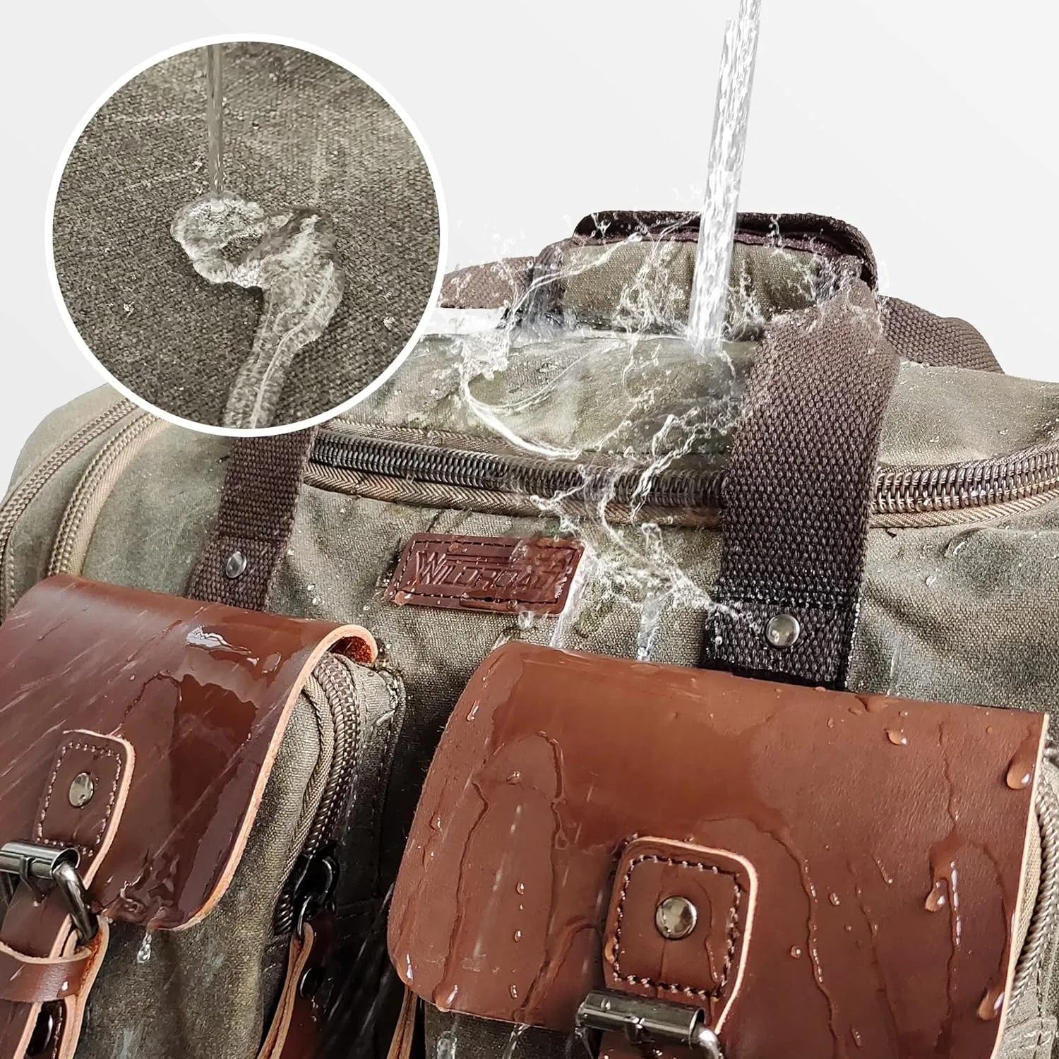 Wildroad Duffle Bag for Travel, 60L Waterproof Waxed Canvas Genuine Leather Weekender Overnight Bag Vintage Travel Hand Bag Carry on Bag