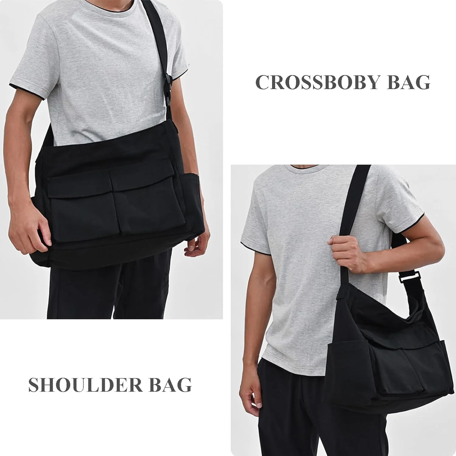 WITERY Canvas Messenger Bag - Large Hobo Crossbody Bag for Women and Men, Casual Ladies Tote Bag Retro Denim Handbag
