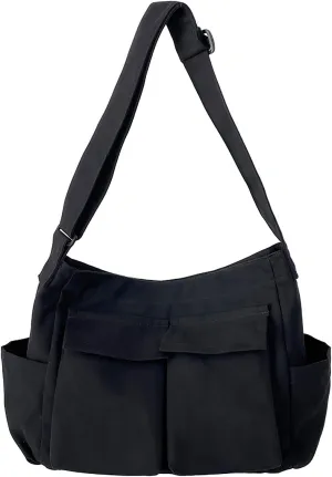WITERY Canvas Messenger Bag - Large Hobo Crossbody Bag for Women and Men, Casual Ladies Tote Bag Retro Denim Handbag