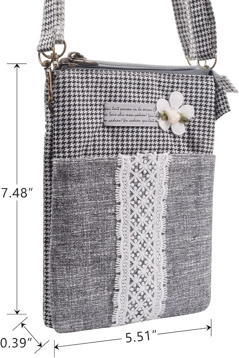 WITERY Leaf Pattern Canvas Cell Phone Purse Wallet Lightweight Small Crossbody Purse Bags for Women Girls