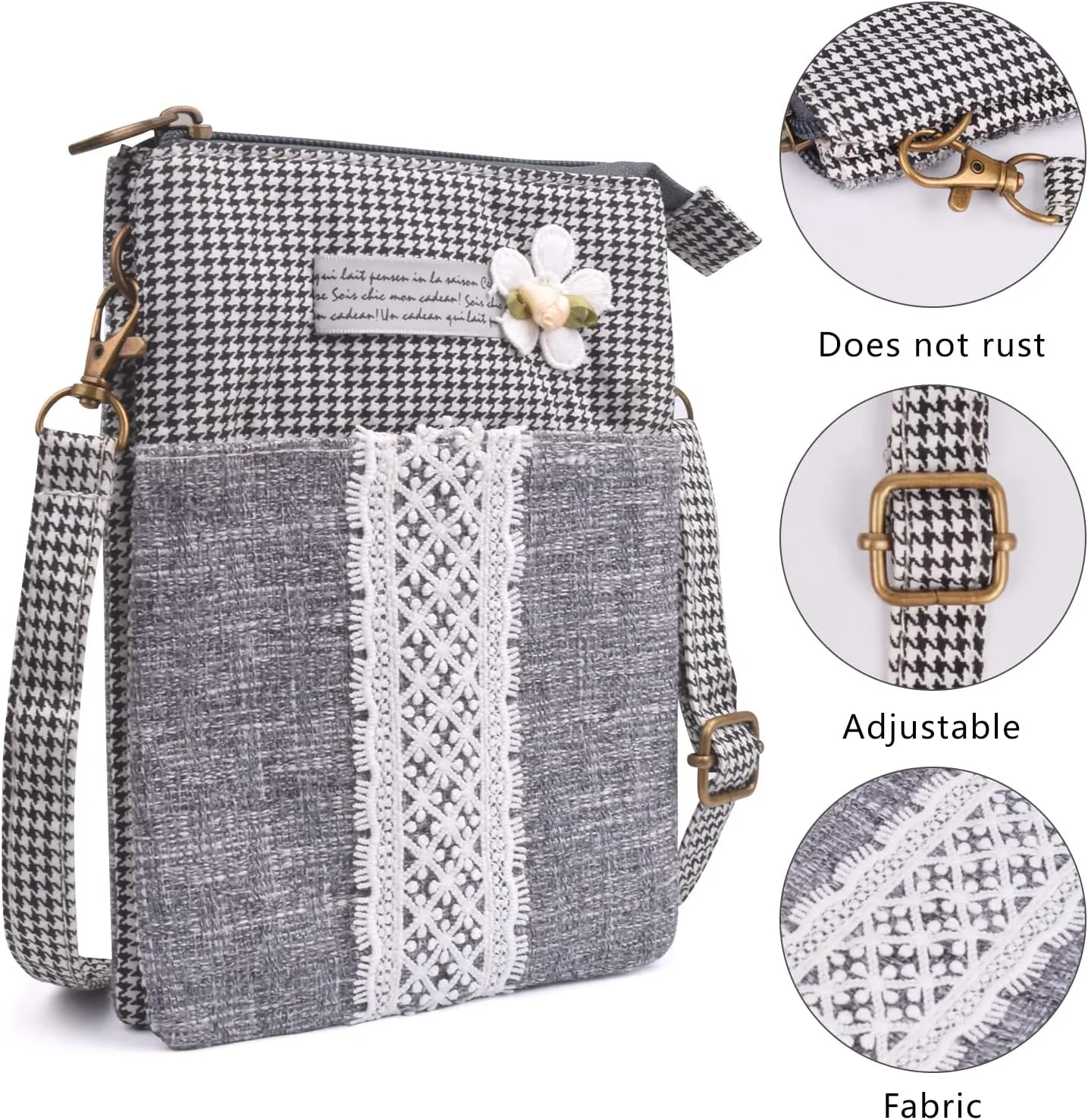WITERY Leaf Pattern Canvas Cell Phone Purse Wallet Lightweight Small Crossbody Purse Bags for Women Girls