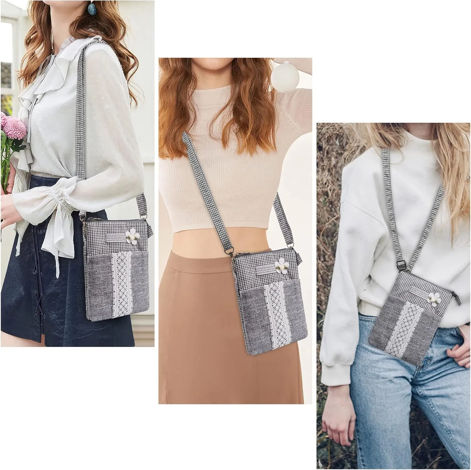 WITERY Leaf Pattern Canvas Cell Phone Purse Wallet Lightweight Small Crossbody Purse Bags for Women Girls