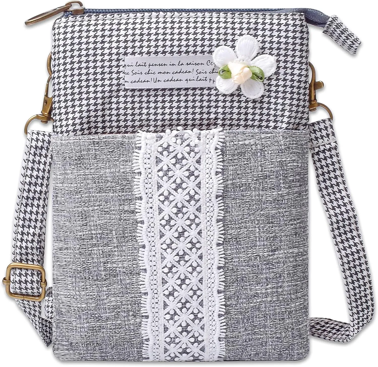 WITERY Leaf Pattern Canvas Cell Phone Purse Wallet Lightweight Small Crossbody Purse Bags for Women Girls