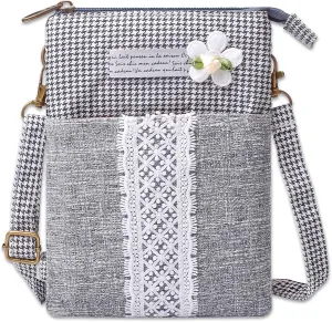WITERY Leaf Pattern Canvas Cell Phone Purse Wallet Lightweight Small Crossbody Purse Bags for Women Girls