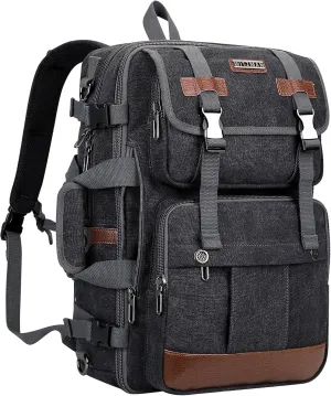 WITZMAN Canvas Travel Backpack for Men Large Laptop Backpack Fit 17 inch Carry-on Airline Approved Convertible Shoulder Rucksack(A6617-3 Black)