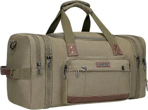 WITZMAN Mens Duffle Bags for Traveling Canvas Weekender Travel Bag Expandable Overnight Bag Carry on Bag(A8007 Army Green)