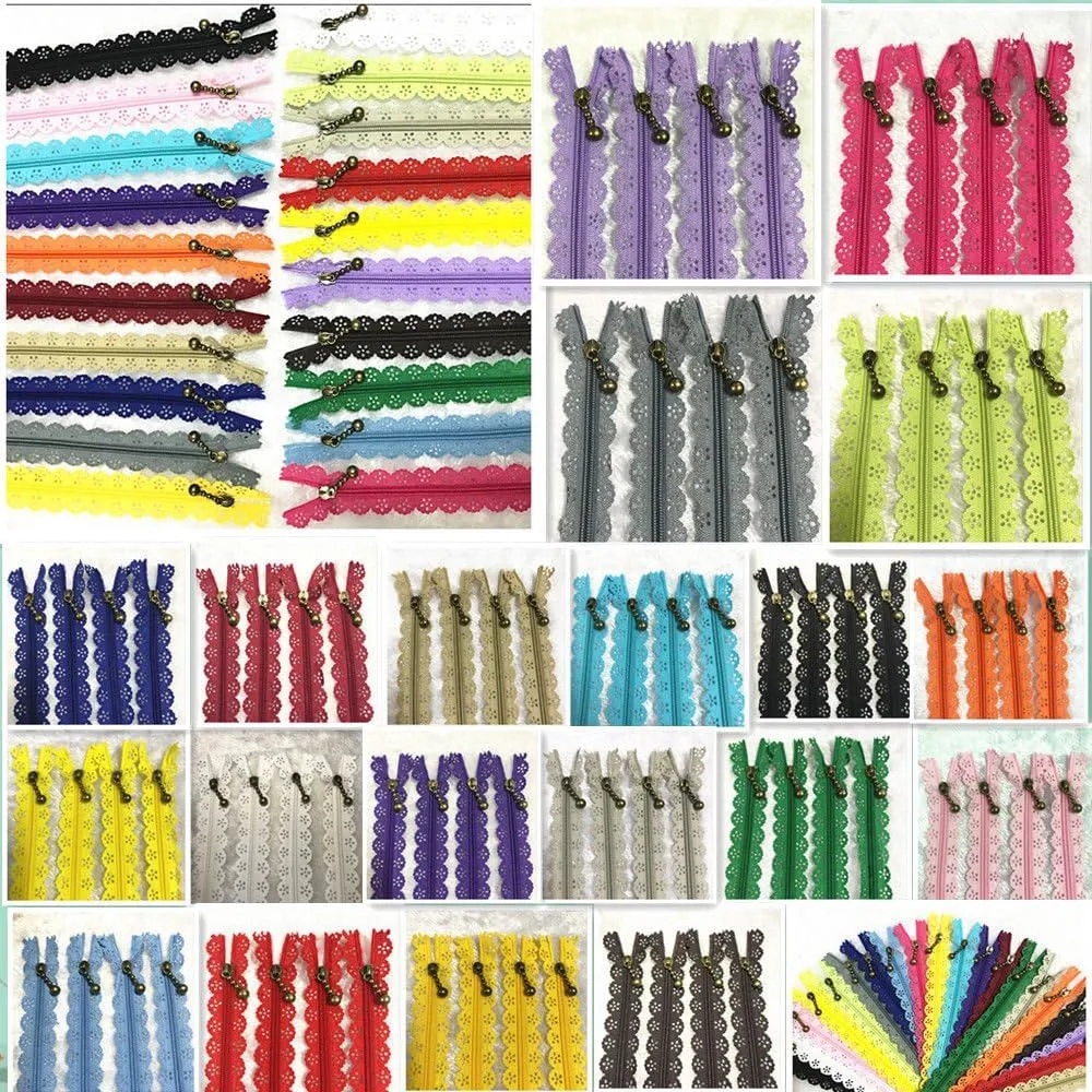 WKXFJJWZC 40Pcs Novelty (40cm) 16 inch Lace Closed End Zippers Nylon for Purse Bags for DIY Sewing Tailor Craft Bed Bag （20/Color） (16 inch)