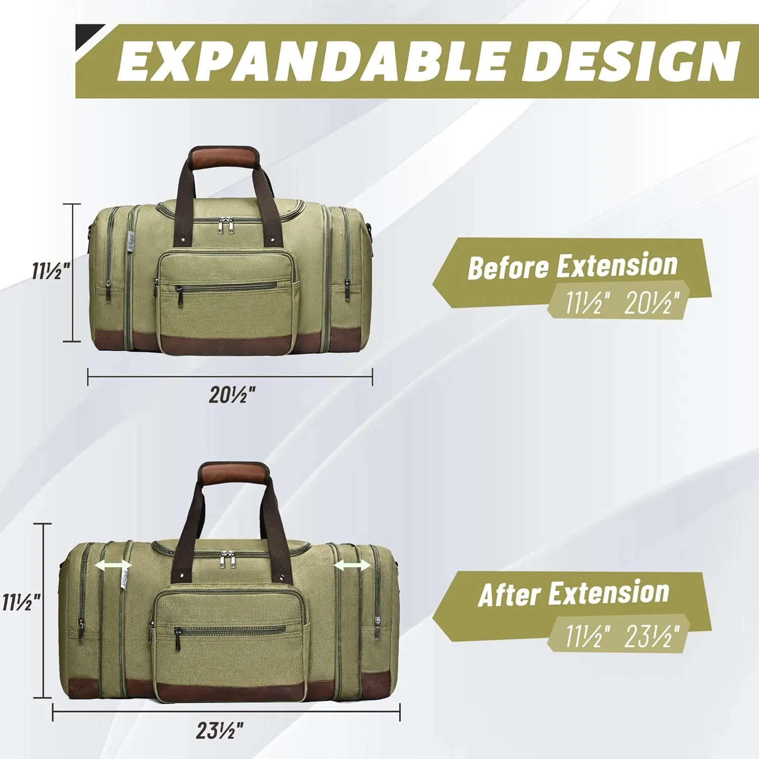Wolhbege Duffle Bag for Travel,Mens Travel Bag & Carry On Bag for Men with Expandable Design and Luggage Sleeve –Duffel Bag for Gym, Weekender, Overnight Trips Green