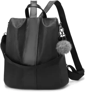 Women Backpack Purses PU Leather Anti-theft Rucksack Waterproof Daypack Casual Shoulder Satchel Bag (Black)